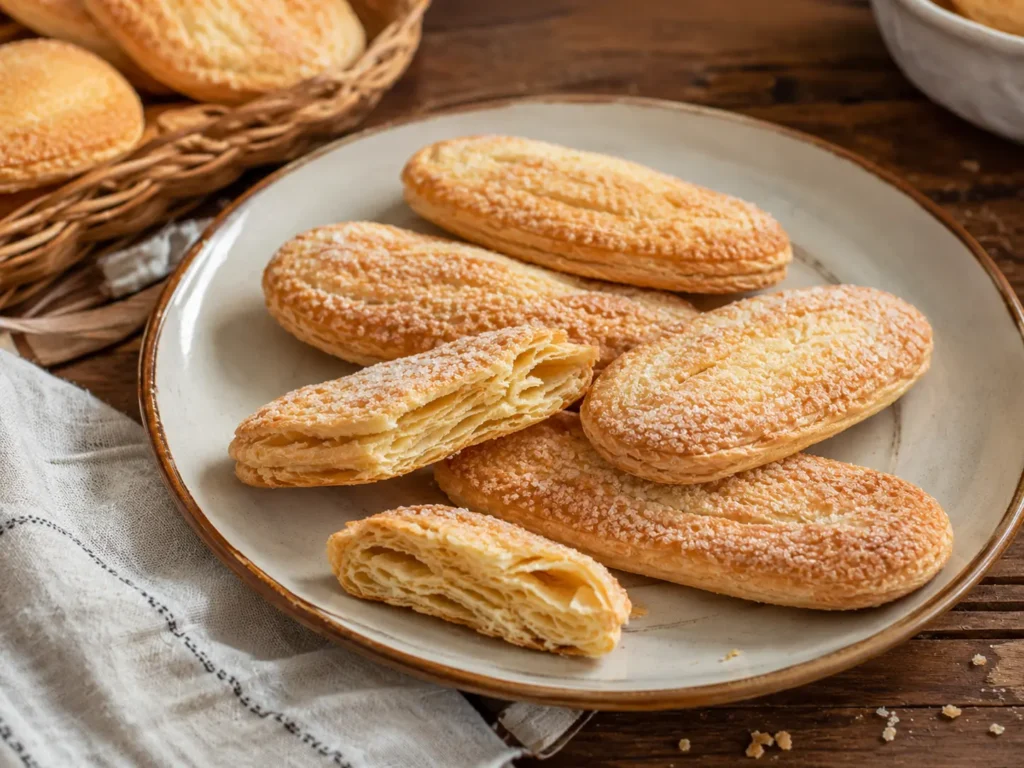 Cebu otap pastries with sugar coating and flaky layers served on a ceramic plate.